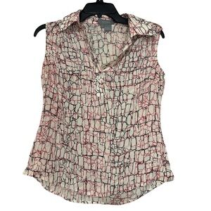 Eccoci Red Fitted Button Down Blouse Notched Collar 100% Silk - Size 4